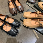 Women's Mary Jane Soft Leather Trotter Shallow Mouth Flat Bottom Split-toe Shoes