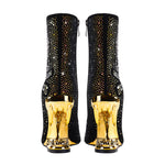 Pointed Toe Rhinestone Tiger Tooth Profiled Heel Skull Booties