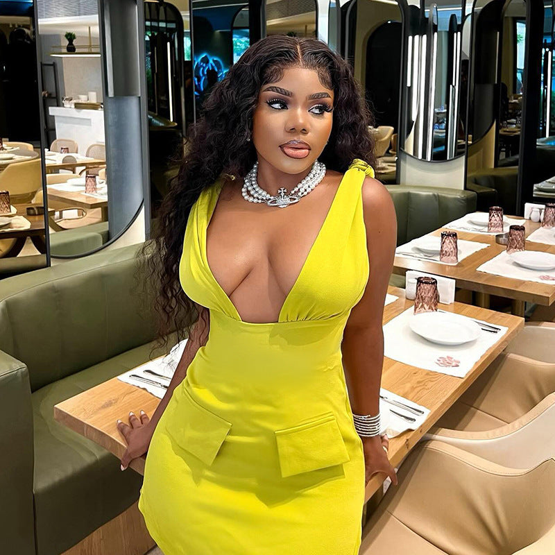 European And American Style Sexy V-neck Fake Bag Cover Dress