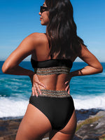 Rose Leopard Print Mesh Trim Sports Two-piece Bikini Set