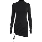 Temperament High Collar Drawstring Slim Fit Dress