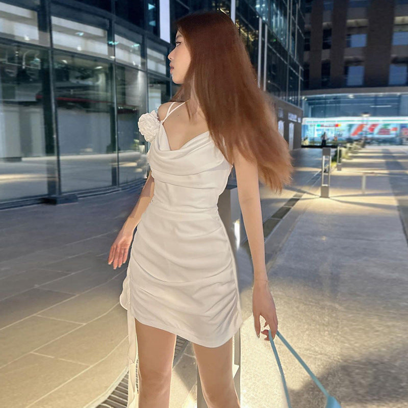 European And American Flower Deep V Strap Slim Fit Dress