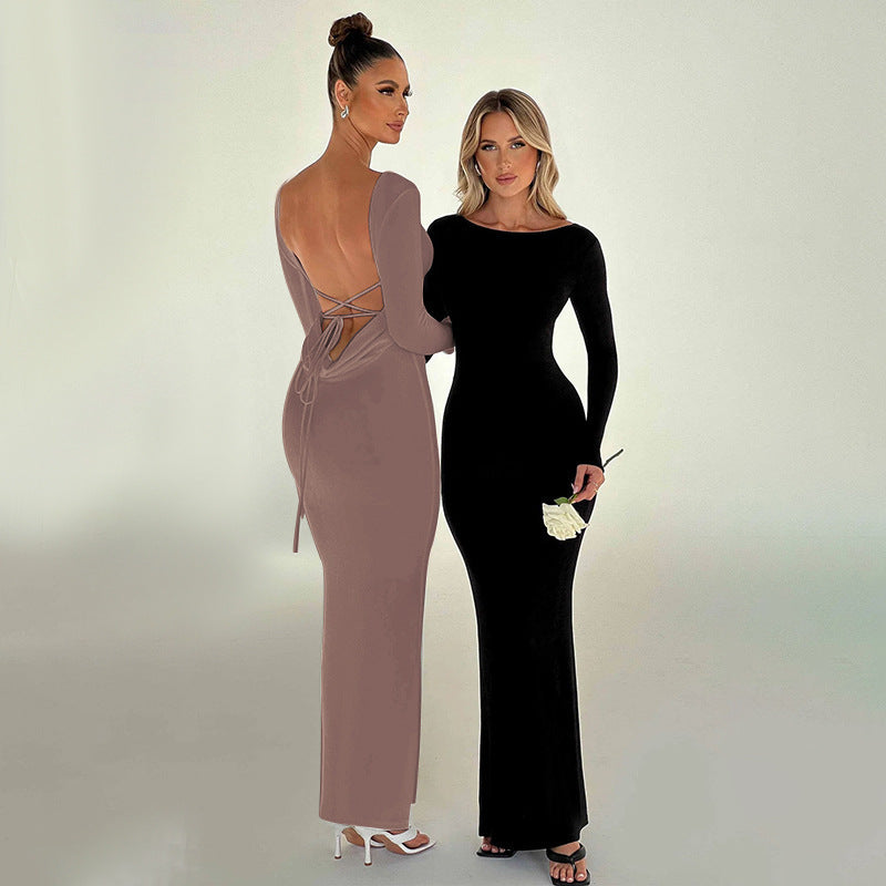 European And American Style Elegant Women's Long Sleeve Autumn Hot Girl Slim Fit Long Dress