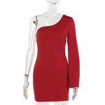 Women's Fashion Unilateral Split Sleeve Sloping Shoulder Dress