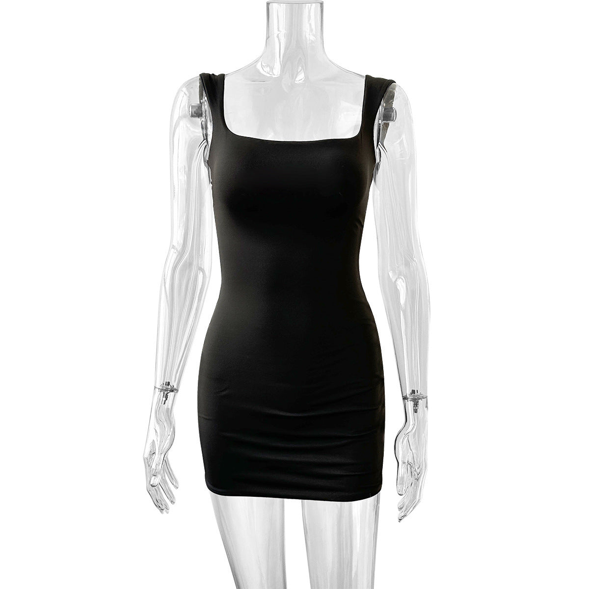 Square Collar Dress Slim Fit Backless Short Skirt Sheath