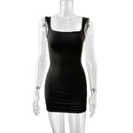 Square Collar Dress Slim Fit Backless Short Skirt Sheath
