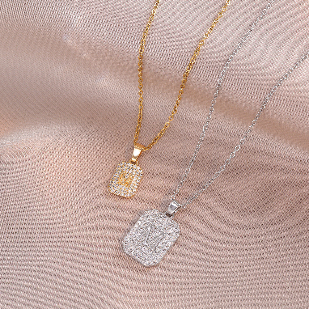 Japanese And Korean Style Niche Temperament Fashion M Letter Brand Pendant Titanium Steel Necklace