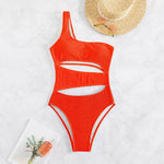 Women's Wave Stripe Solid Cut Out One Piece Swimwear