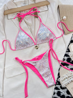 Sexy Split Swimsuit Bright Triangle Bag Bikini