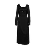U Collar Waist Hollow Metal Buckle Rope Cross Long Sleeves Dress