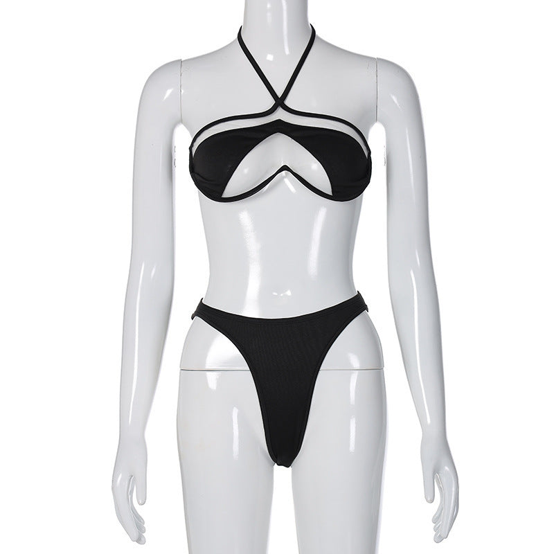 AliExpress Hot-selling New Arrival Summer Bikini Women's Clothing Sexy Halter Sheer Mesh Beach Swimsuit Foreign Trade