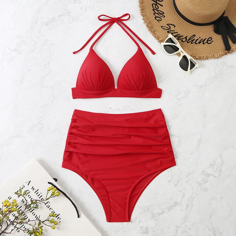 High Waist Triangle Tether Halter Bikini Split Amazon AliExpress Hot Sale Swimwear