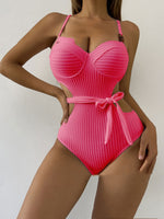 White Solid Color Wave Pattern Sling Hot Girl Style One-piece Swimsuit