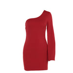 Women's Fashion Unilateral Split Sleeve Sloping Shoulder Dress