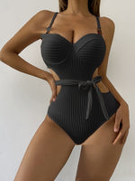 White Solid Color Wave Pattern Sling Hot Girl Style One-piece Swimsuit