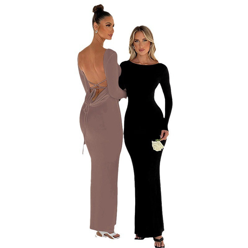 European And American Style Elegant Women's Long Sleeve Autumn Hot Girl Slim Fit Long Dress