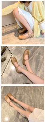 Women's Mary Jane Soft Leather Trotter Shallow Mouth Flat Bottom Split-toe Shoes