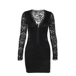Elegant Sexy Long Sleeve Narrow Lace Mini Dress Women