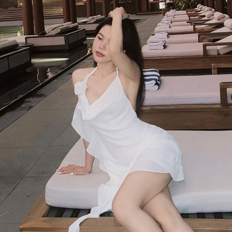 European And American Flower Deep V Strap Slim Fit Dress