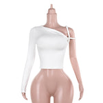 Elegant Slim-fit Shoulder Twisted Bar Long-sleeved Top For Women