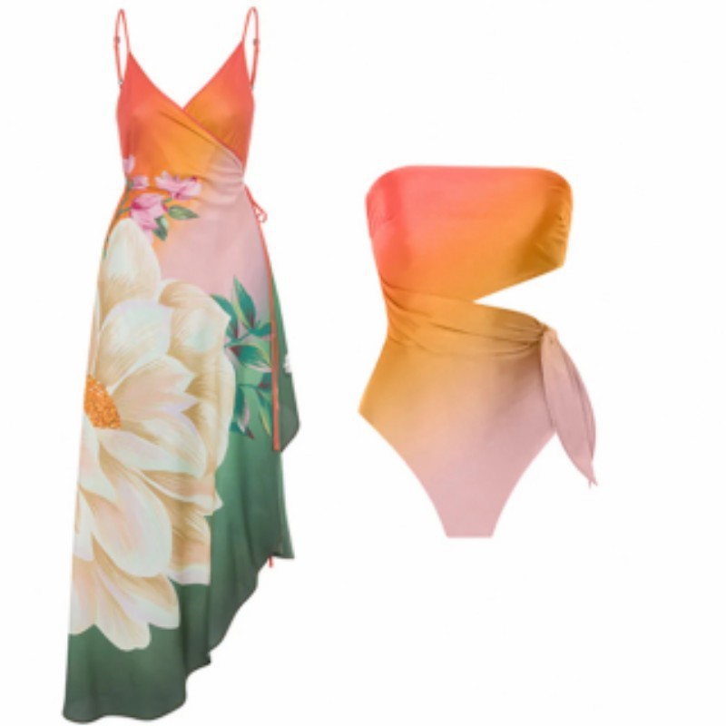 Women's French-style Retro Printed One-piece Swimsuit