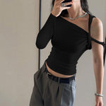 Elegant Slim-fit Shoulder Twisted Bar Long-sleeved Top For Women