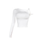 Elegant Slim-fit Shoulder Twisted Bar Long-sleeved Top For Women