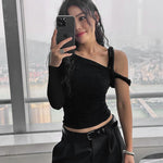 Elegant Slim-fit Shoulder Twisted Bar Long-sleeved Top For Women