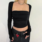 European And American Style Temperament Spun Yarn Pleated Tube Top Long Sleeve Short Cardigan Two-piece Set