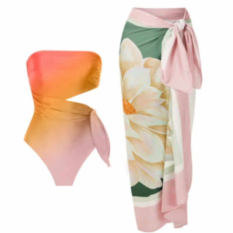Women's French-style Retro Printed One-piece Swimsuit
