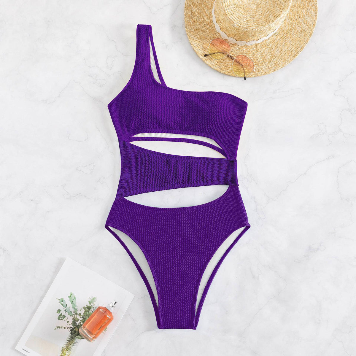 Women's Wave Stripe Solid Cut Out One Piece Swimwear