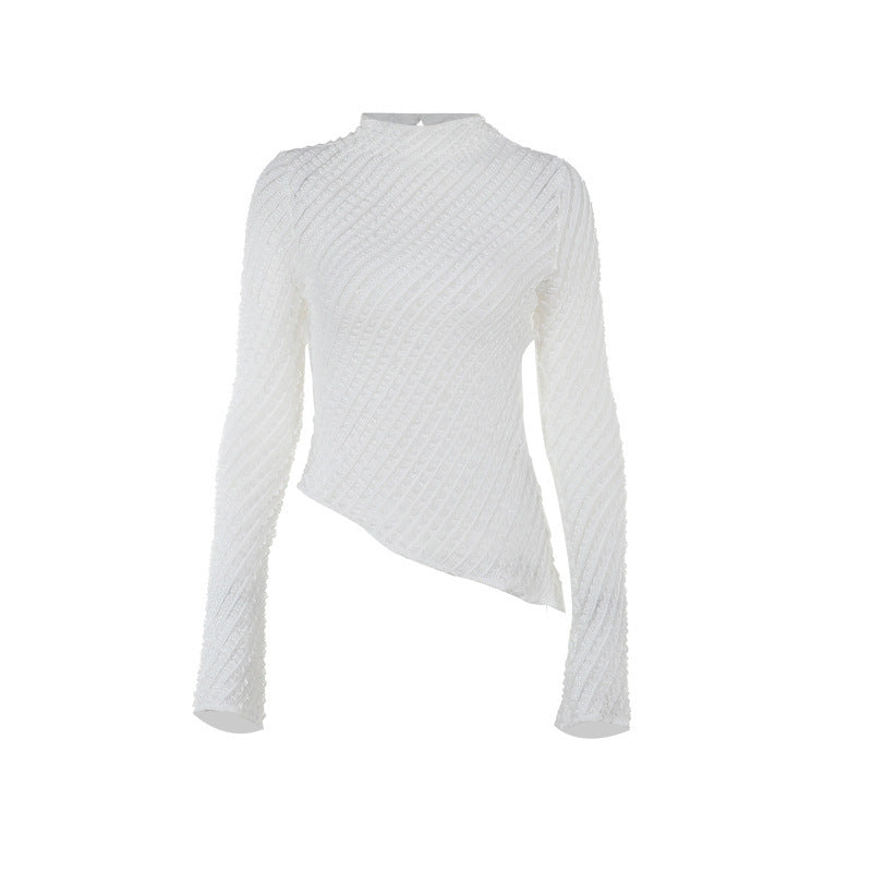 Temperament Leisure All-match Features Fabric Long-sleeved Top